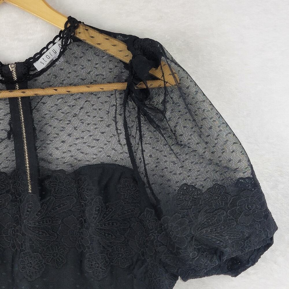 Goth Large Women Crop Top Knit Black Lace Overlay Bustier Short Sleeve Grunge - Picture 3 of 14